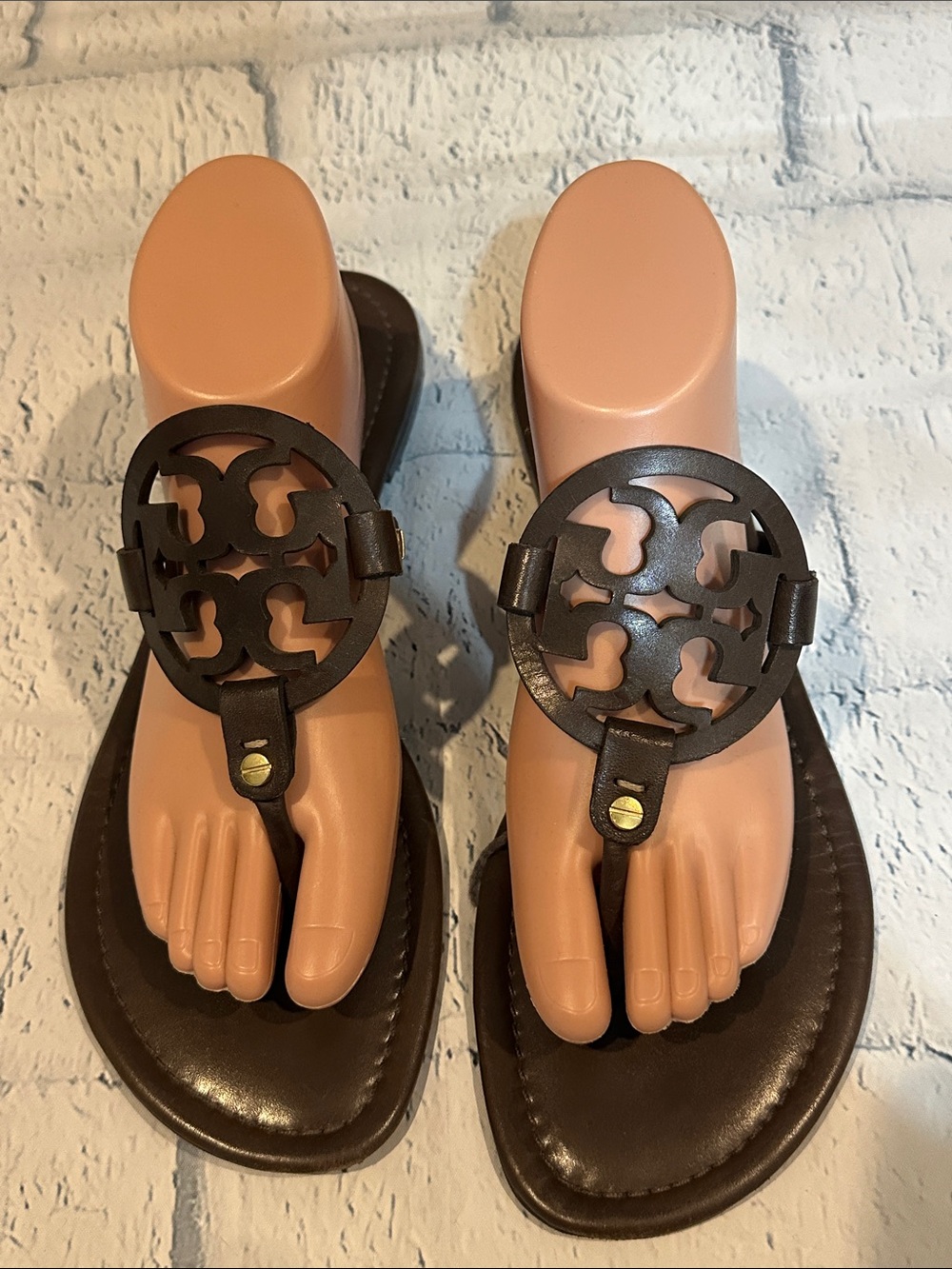 Tory Burch Miller Sandal - Dark Brown Leather Logo Thong